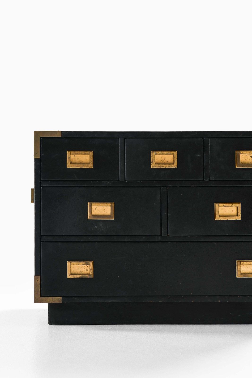 Rare Freestanding Bureau In Brass And Leather By Ove Feuk, 1960s photo for sale