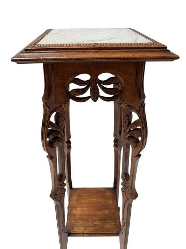 Art Nouveau Pedestal Plant Stand, Hand Carved Beech & Marble, 1900s photo Home Decor