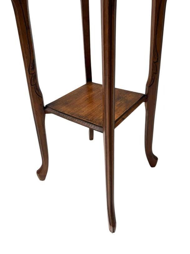 Art Nouveau Pedestal Plant Stand, Hand Carved Beech & Marble, 1900s photo 1021.0