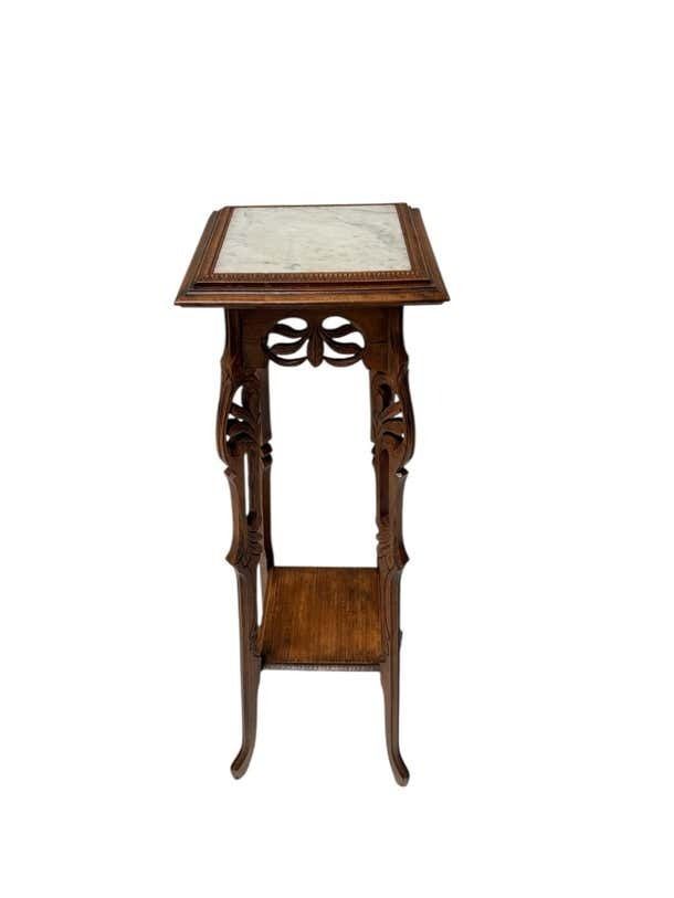 photo furniture Art Nouveau Pedestal Plant Stand, Hand Carved Beech & Marble, 1900s