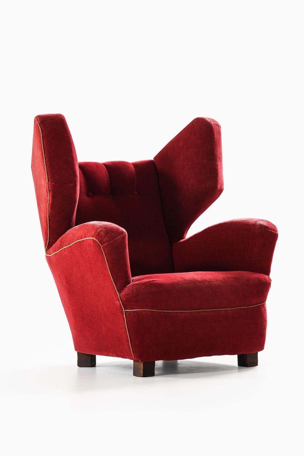 Rare Large Wingback Easy Chair In Fabric And Oak, 1930s photo vintage