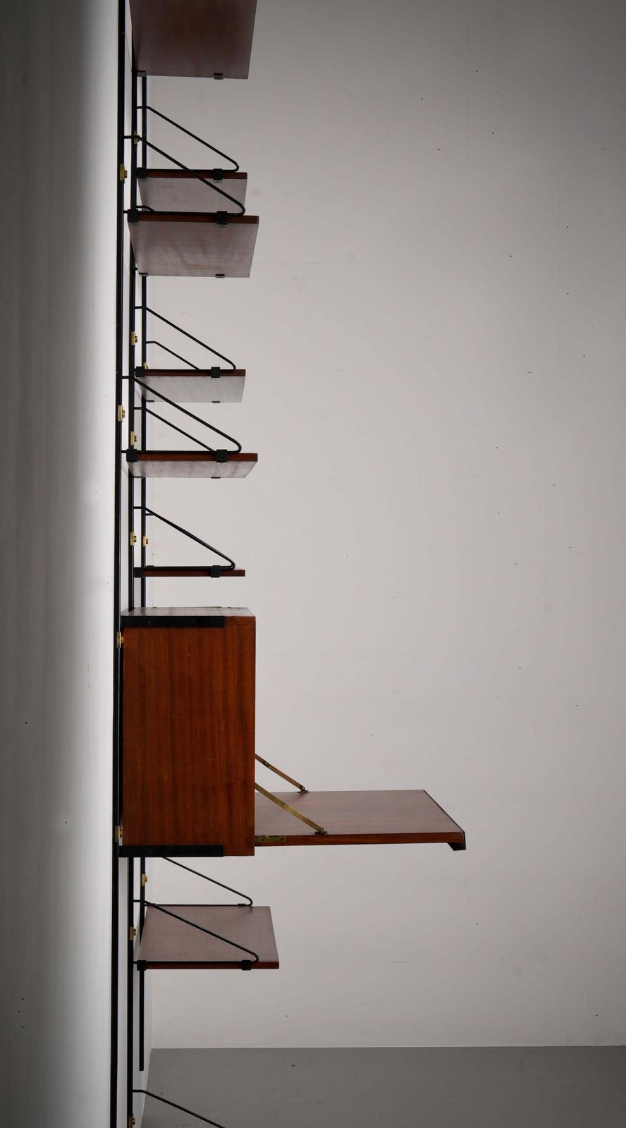 High Modular Wall Unit With Dry Bar In Wood, Metal And Brass, Italy, 1960's photo vinterior
