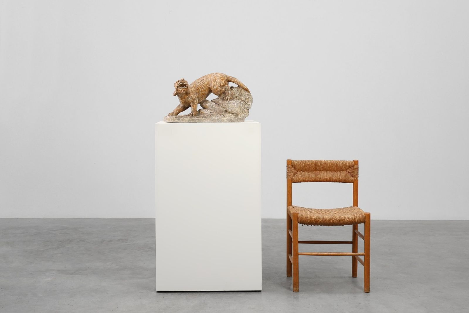 Belgian Artist, Large Statue Of A Lynx, 1960s, Marble photo furniture