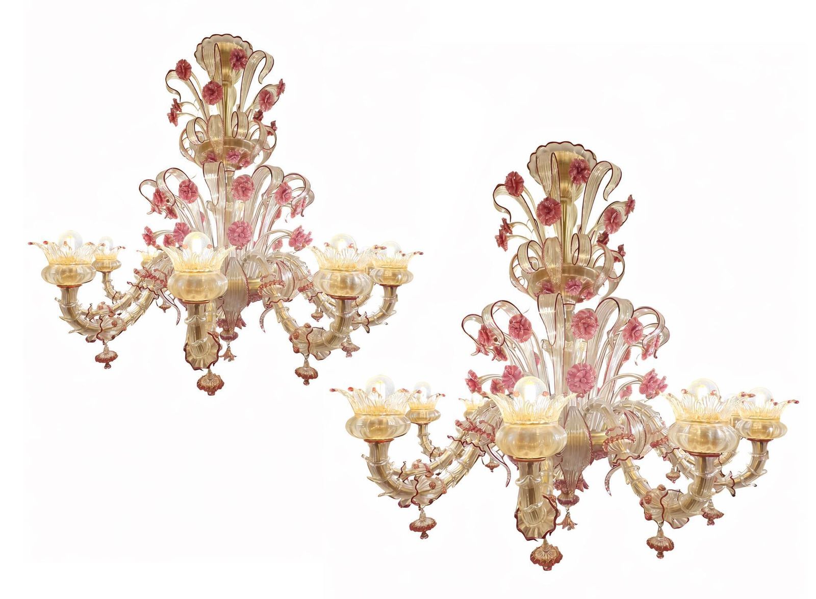 Pair Of Rezzonico Chandeliers Glass Gold Inclusions, Murano photo 39175.0