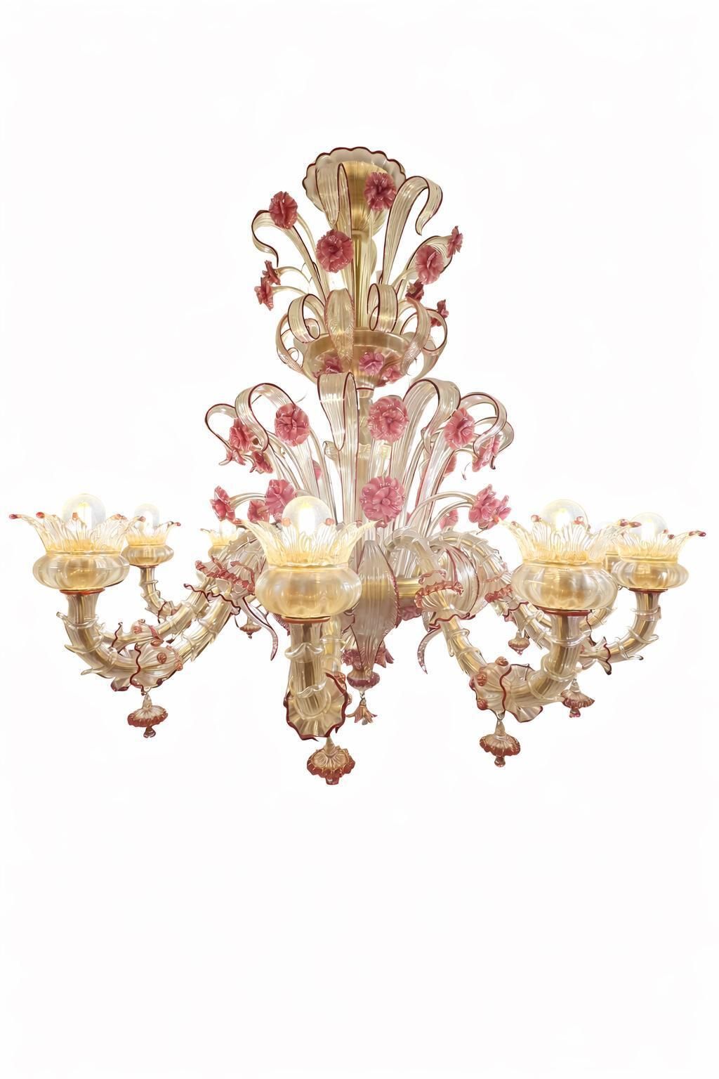 photo buy Pair Of Rezzonico Chandeliers Glass Gold Inclusions, Murano