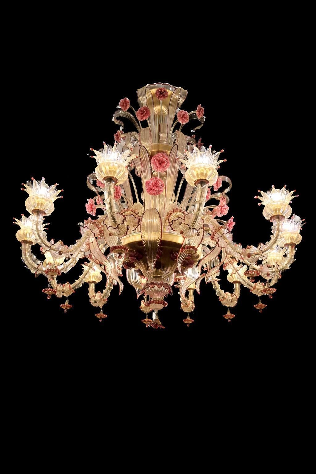 photo vintage Pair Of Rezzonico Chandeliers Glass Gold Inclusions, Murano