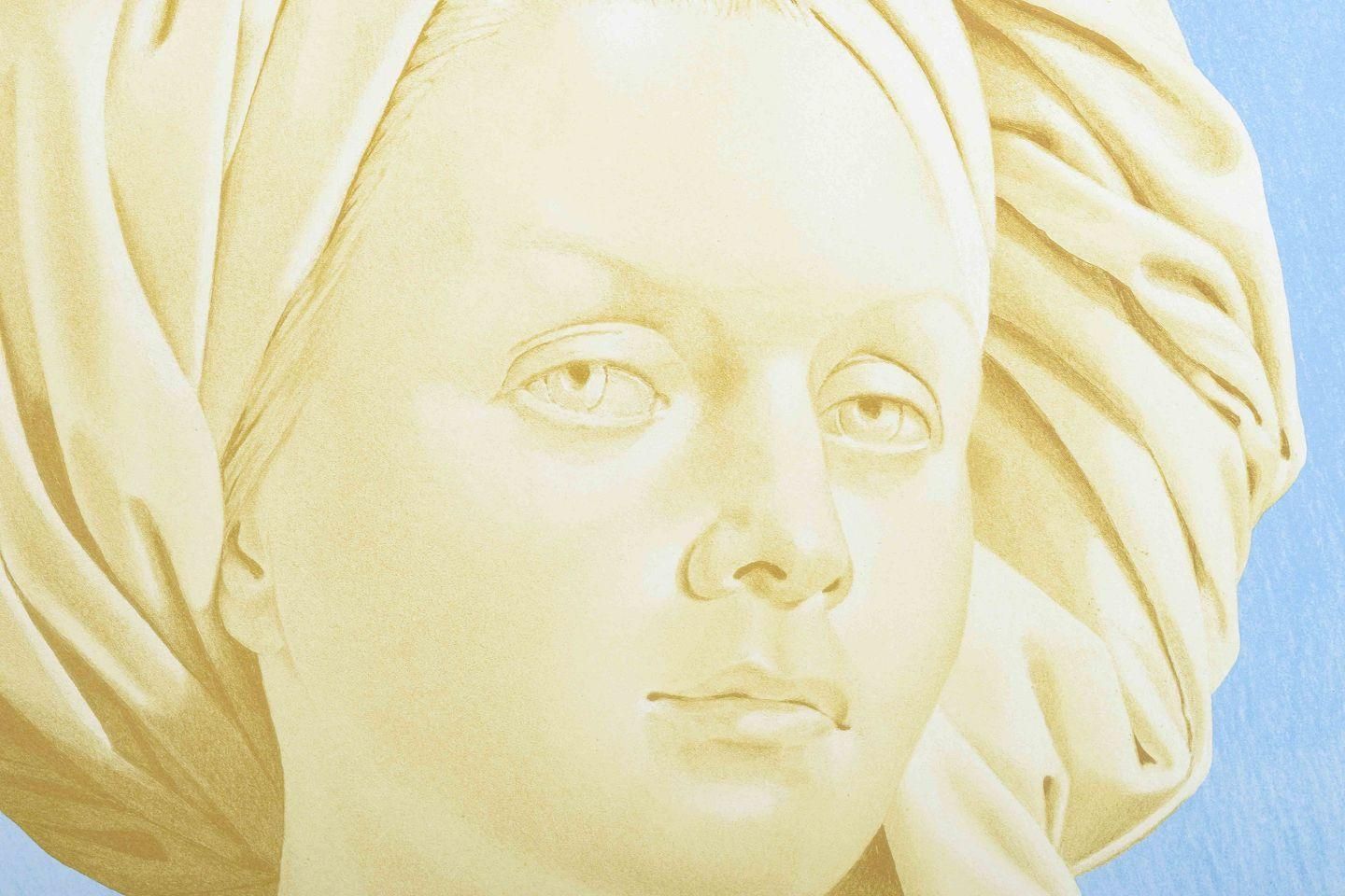 Niels Strøbek. Color Lithograph. Naturalistic Portrait Of A Woman With Headscarf photo for sale