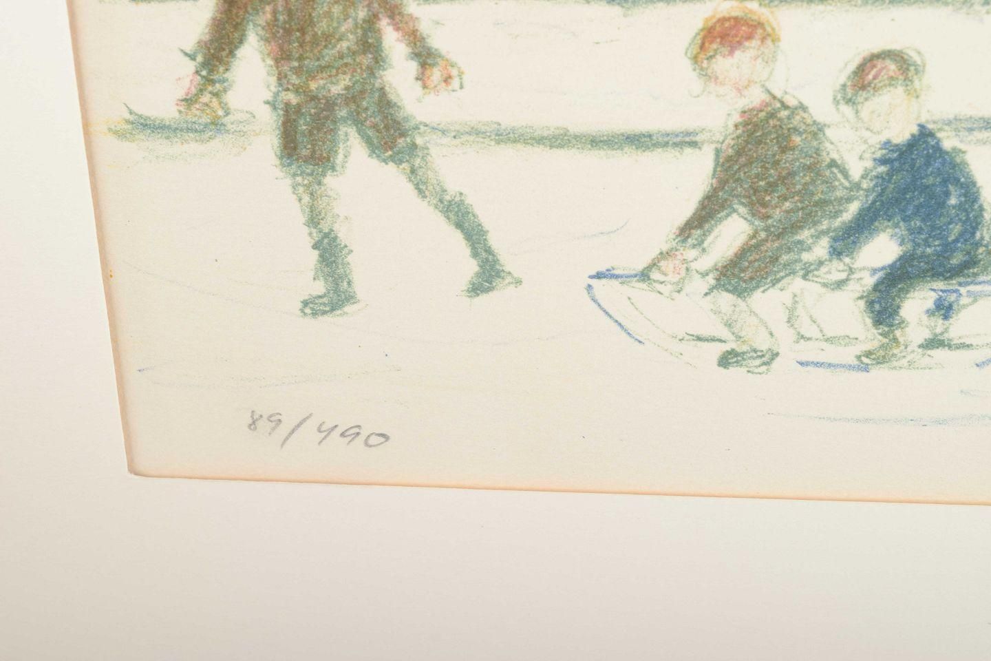 Folmer Bendtsen. Color Lithograph. Working Class Neighborhood In Wintertime. photo Art