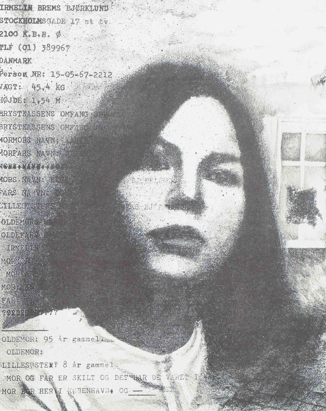 Bodil Brems, Danish Visual Artist. Portrait Of Woman. Lithograph On Paper, 1983