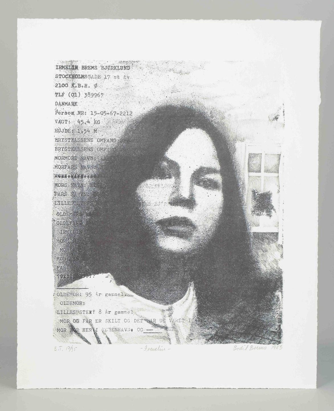Bodil Brems, Danish Visual Artist. Portrait Of Woman. Lithograph On Paper, 1983 photo furniture