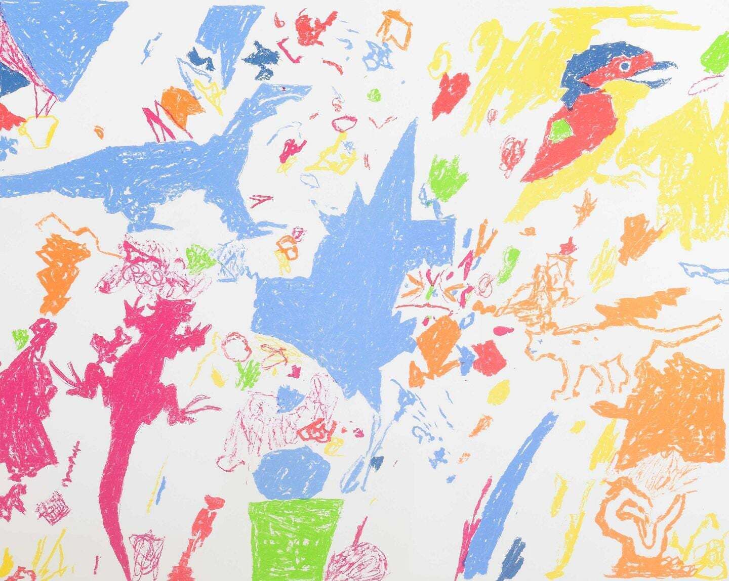 Jens Peter Helge Hansen. Lithograph/Paper. Colorful Composition With Animals.