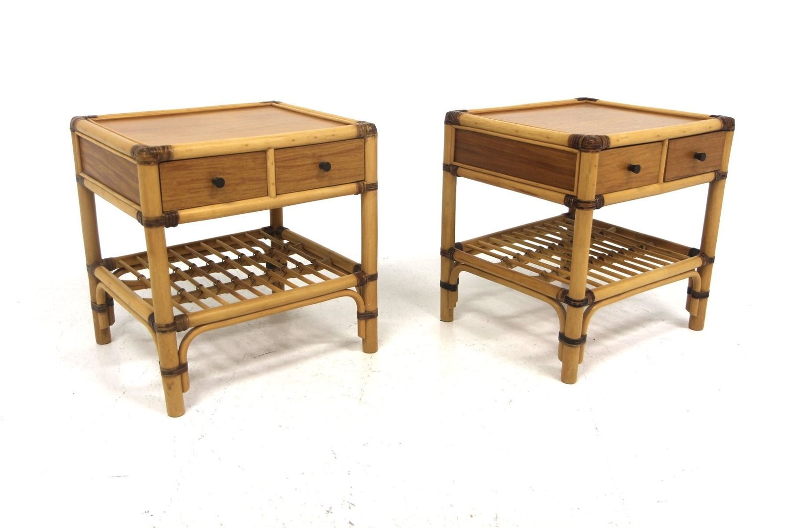 Rattan Bedside Tables By Kenneth Bergenblad For Dux, Sweden, 1960s, Set Of 2 photo for sale