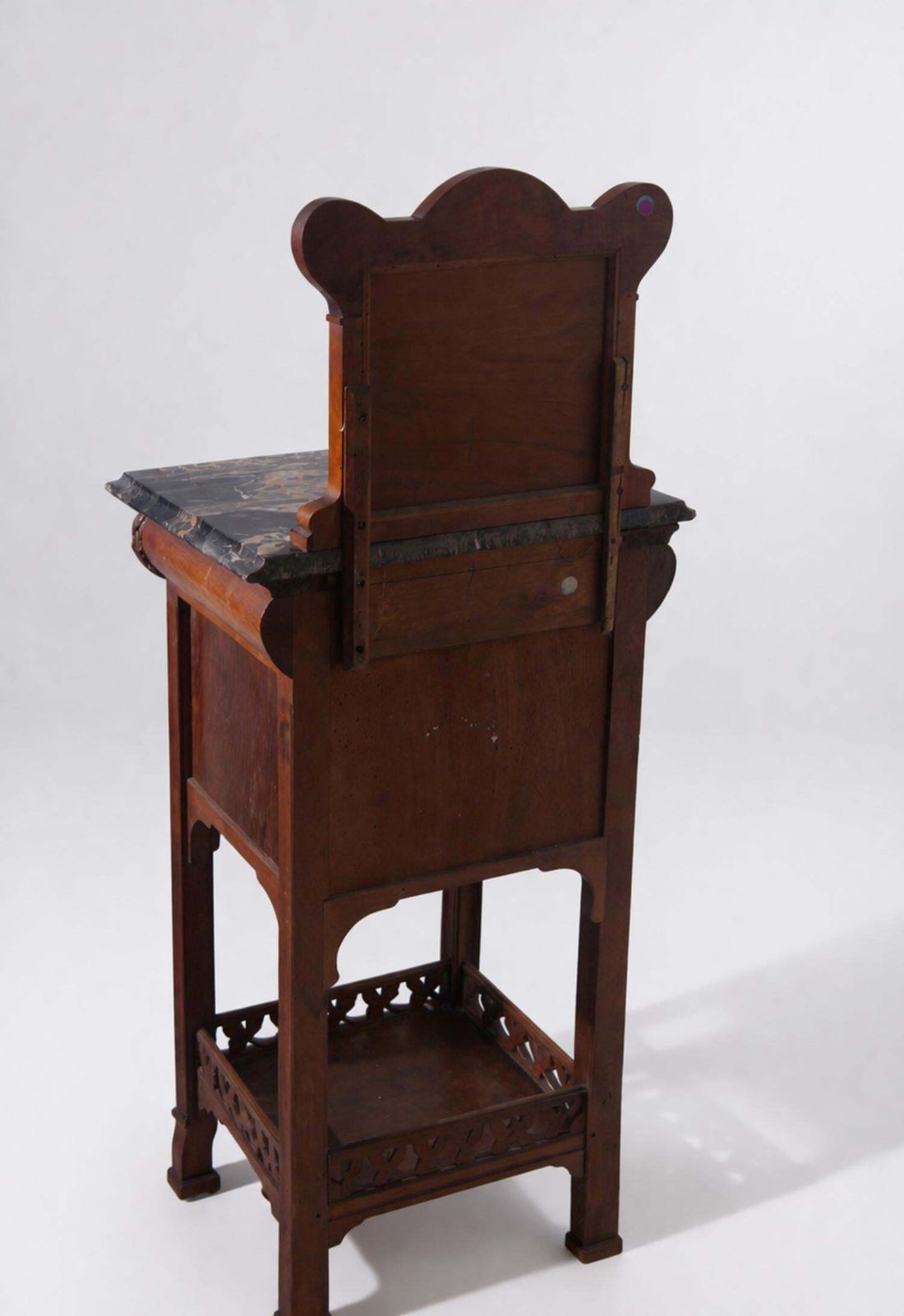 photo for sale Pair Of Art Nouveau Bedside Tables By Vittorio Valabrega With Marble Shelves