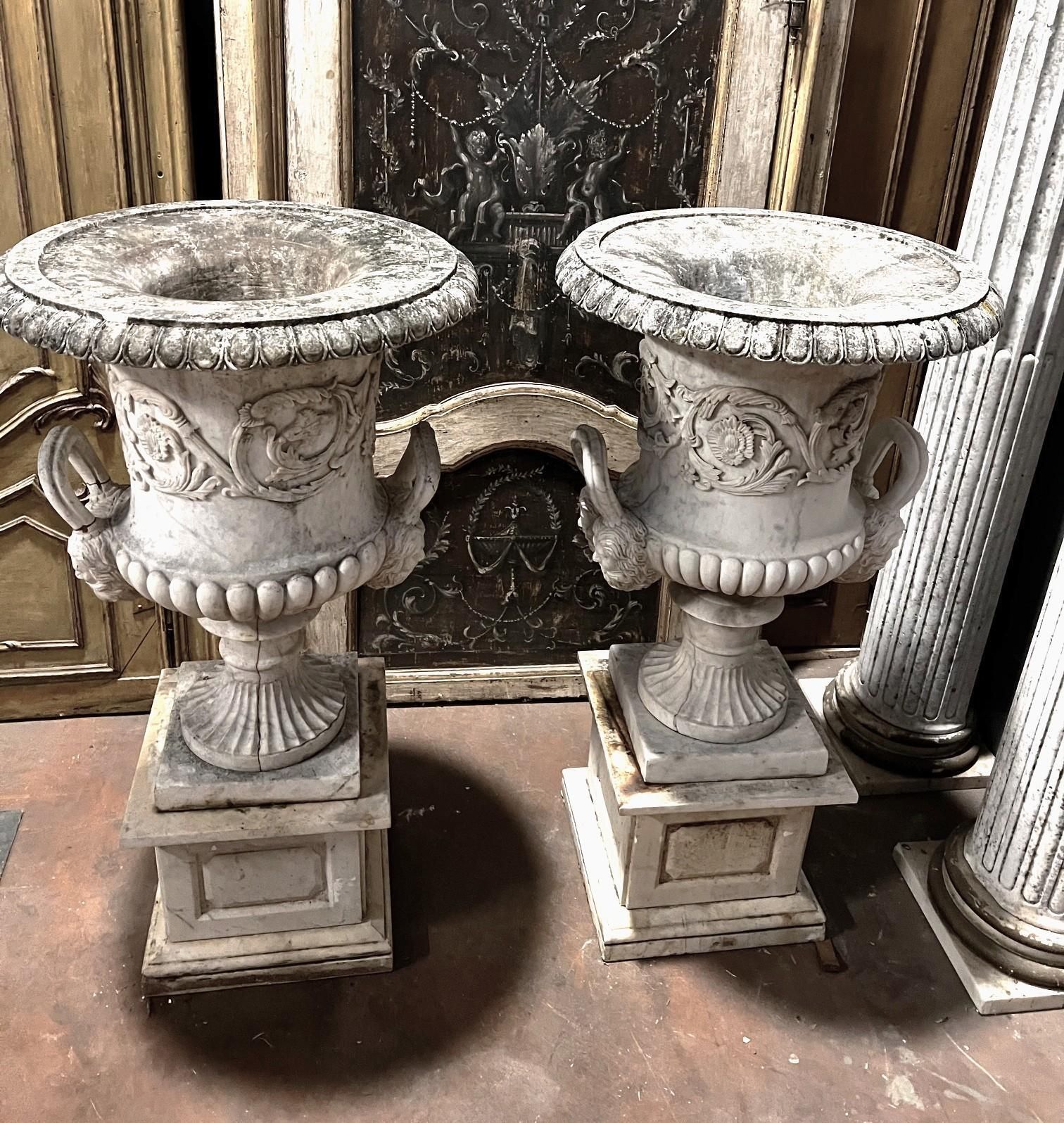 Pair Of Vases In Carrara Marble, Italy photo Home Decor