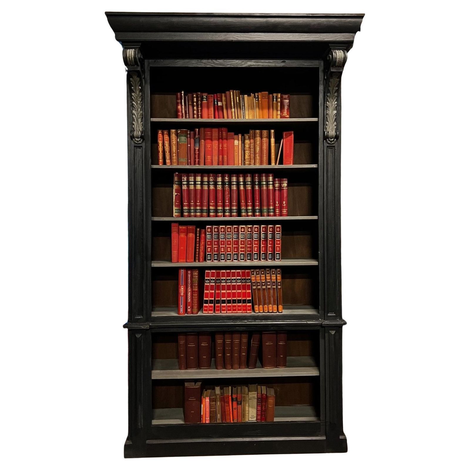 N.3 Librerie Laccate Nero E Grigio Con Colonne Scolpite, Italia photo furniture