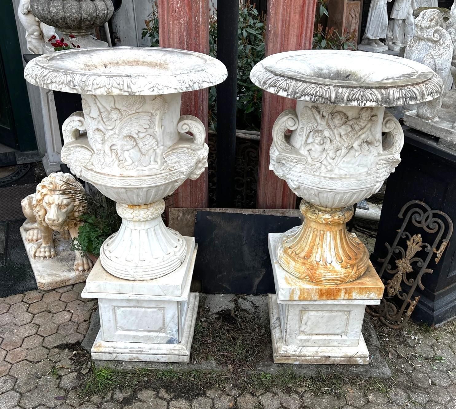 Pair Of White Marble Bowl Vases With Base, Italy photo Home Decor