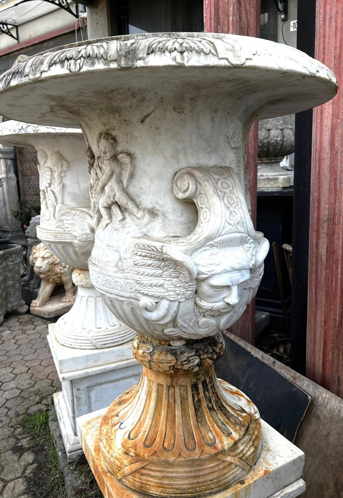 7460.0 Pair Of White Marble Bowl Vases With Base, Italy photo
