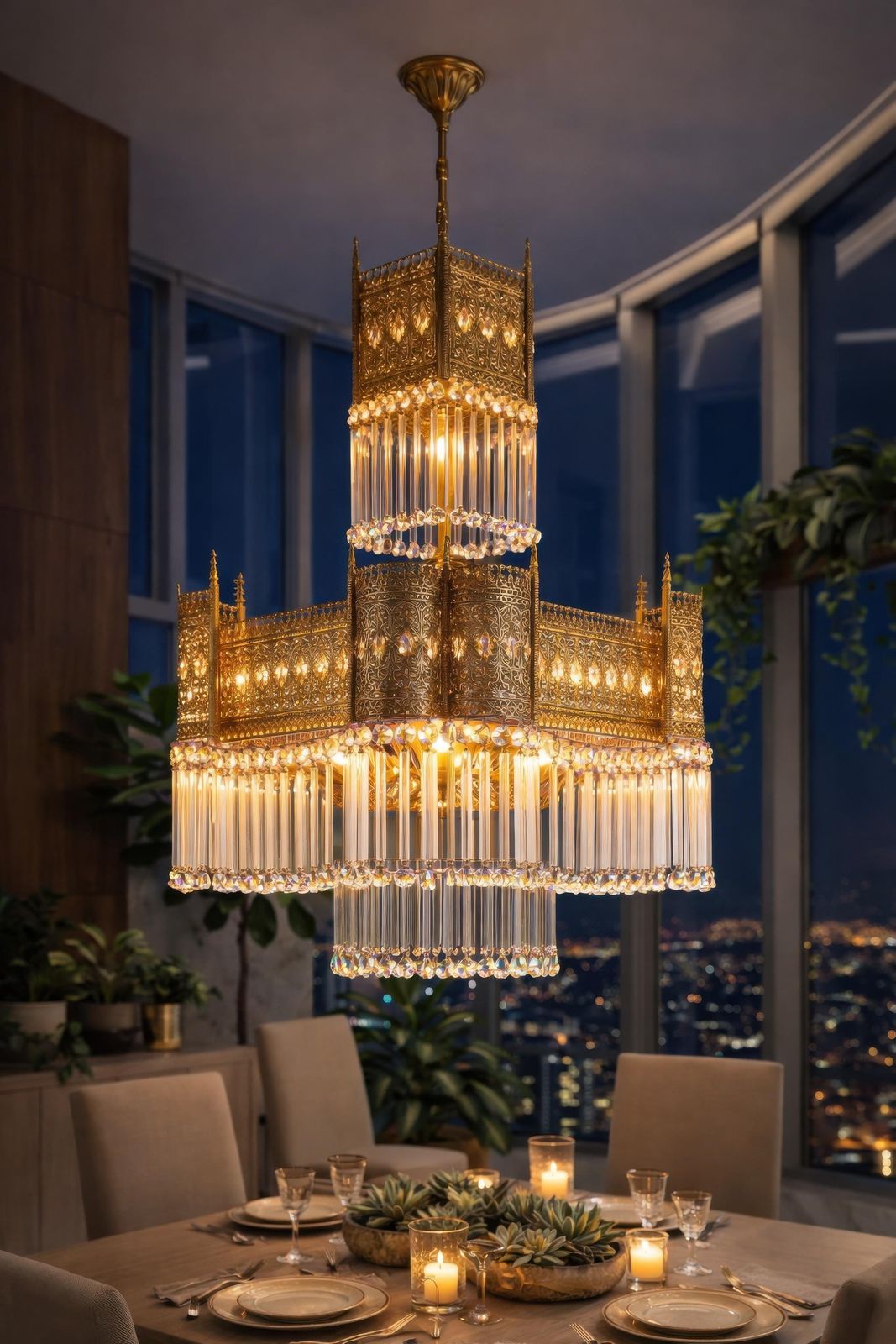 Hollywood Regency Gilt Bronze And Crystal Chandelier, Maison Jansen Style, 1970s photo for sale