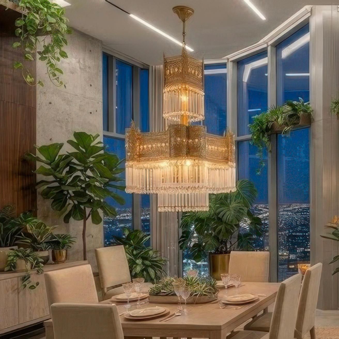 photo for sale Hollywood Regency Gilt Bronze And Crystal Chandelier, Maison Jansen Style, 1970s