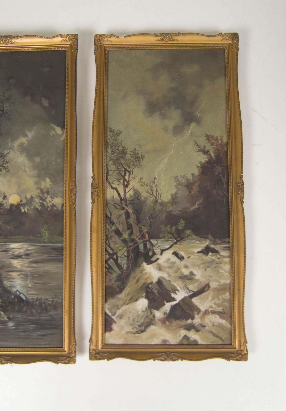 Art Nouveau Diptych Landscape Paintings, Oil On Canvas, Signed 1930 photo furniture
