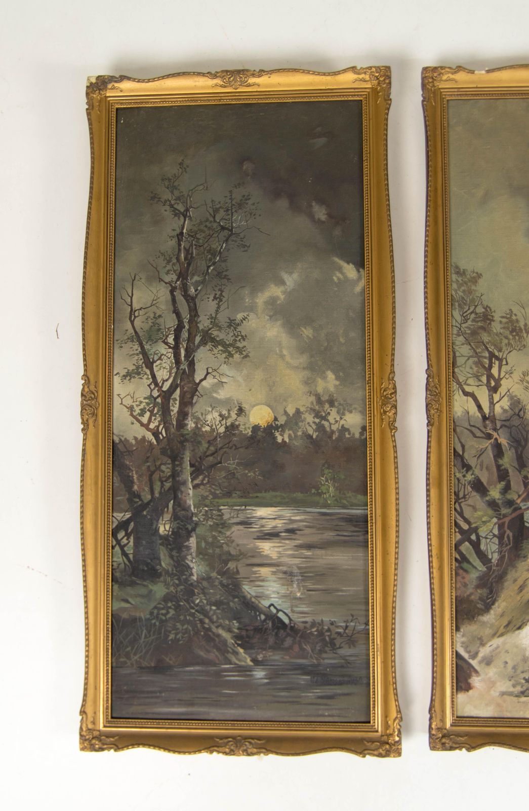 Art Nouveau Diptych Landscape Paintings, Oil On Canvas, Signed 1930 photo 1376.0