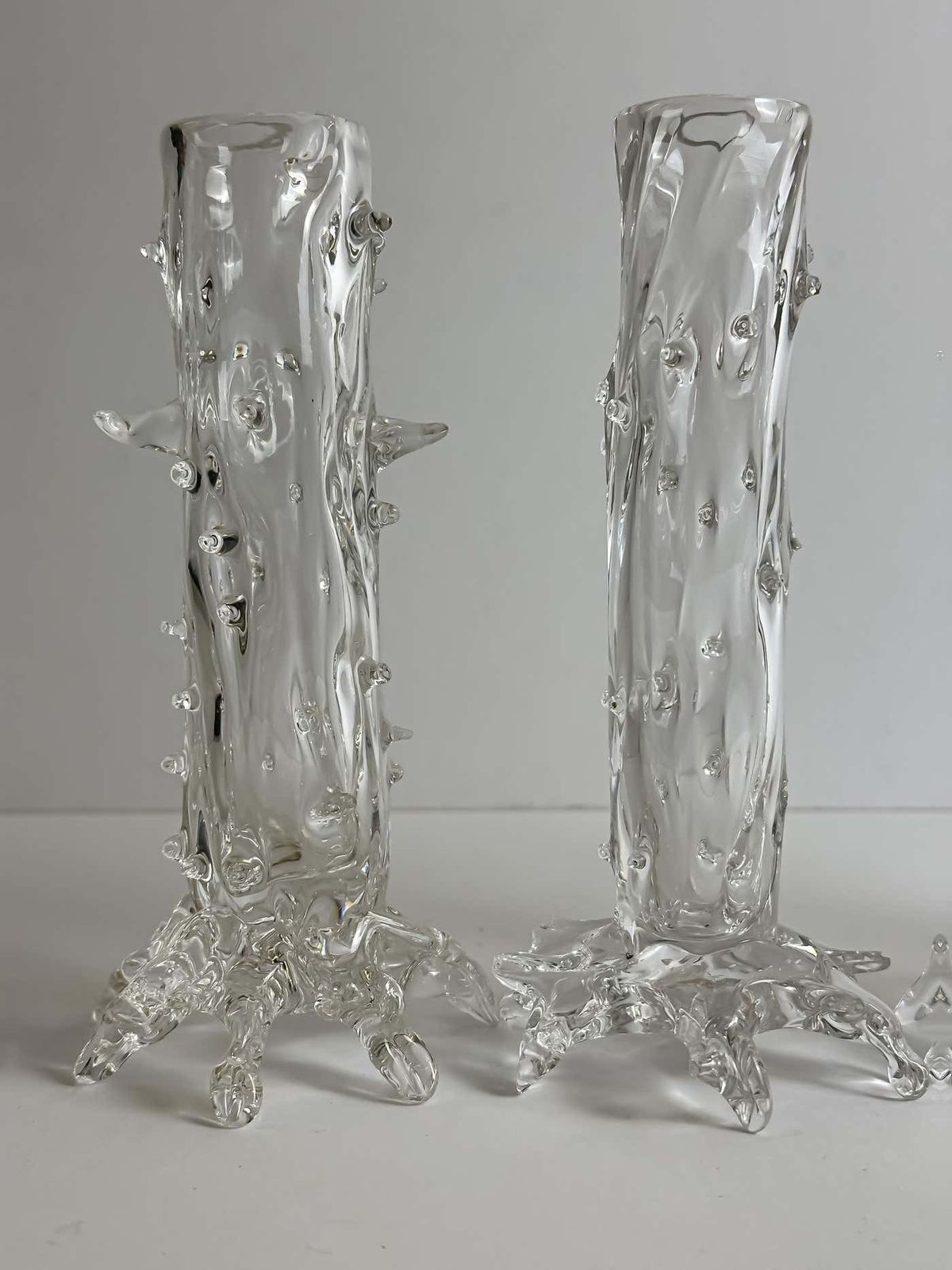 Set Of Four Victorian Hand Blown Clear Crystal Thorn Vases, Czech, 1890s photo Home Decor