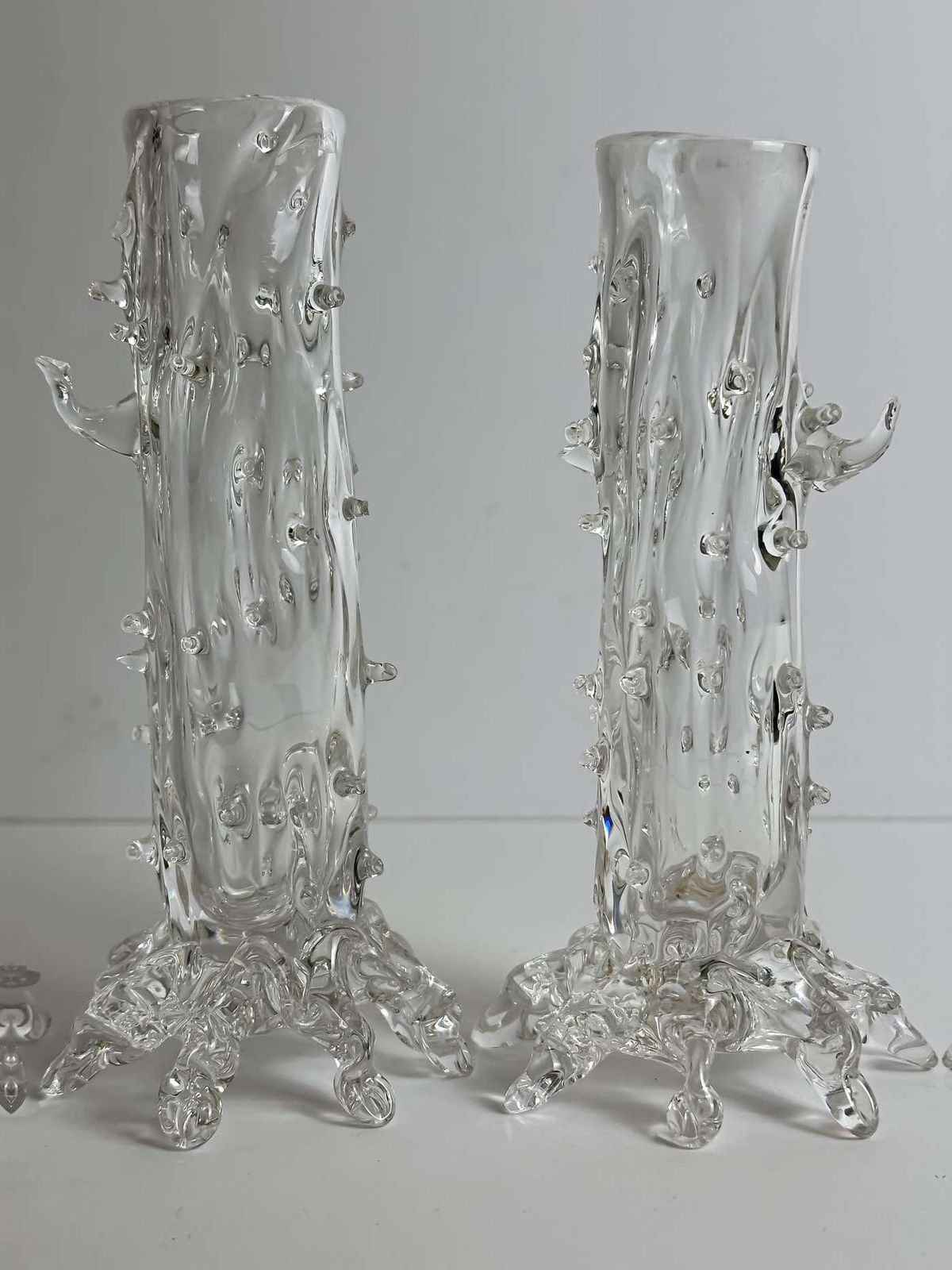 Set Of Four Victorian Hand Blown Clear Crystal Thorn Vases, Czech, 1890s photo 600.0