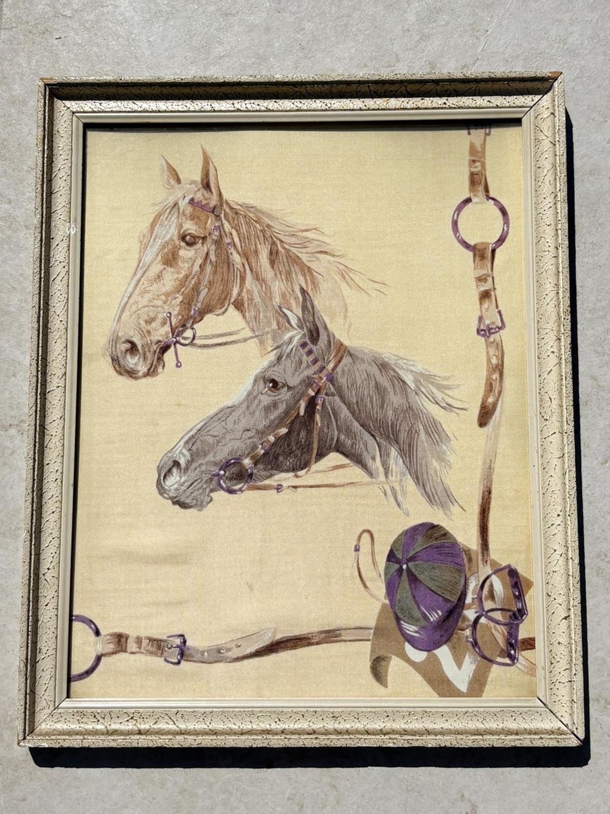 Painting Of Horses, Silk Technique, France, 1970 photo furniture