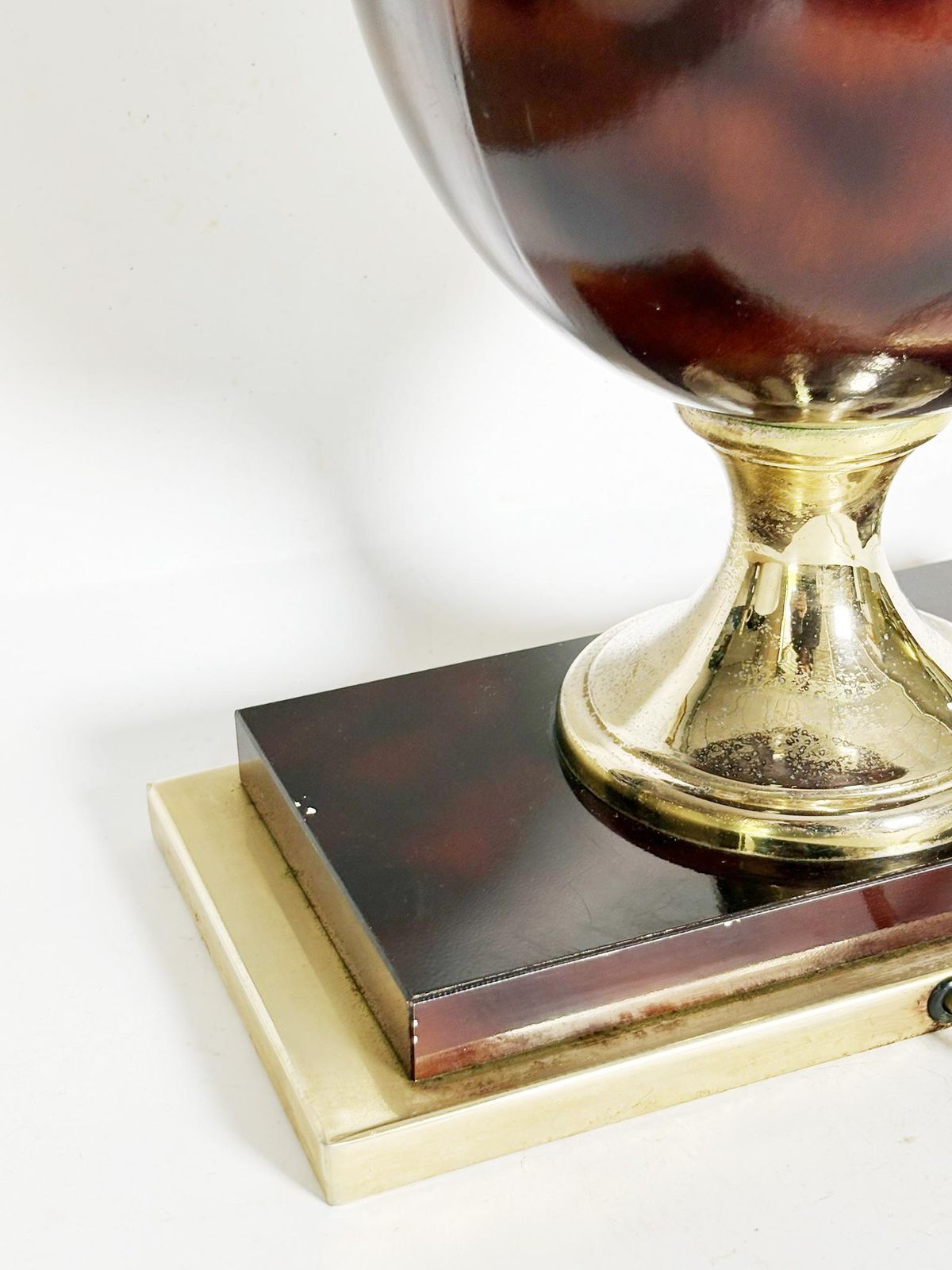 Burgundy Colored Lamp With Brass Accents, France, 1970 photo vinterior