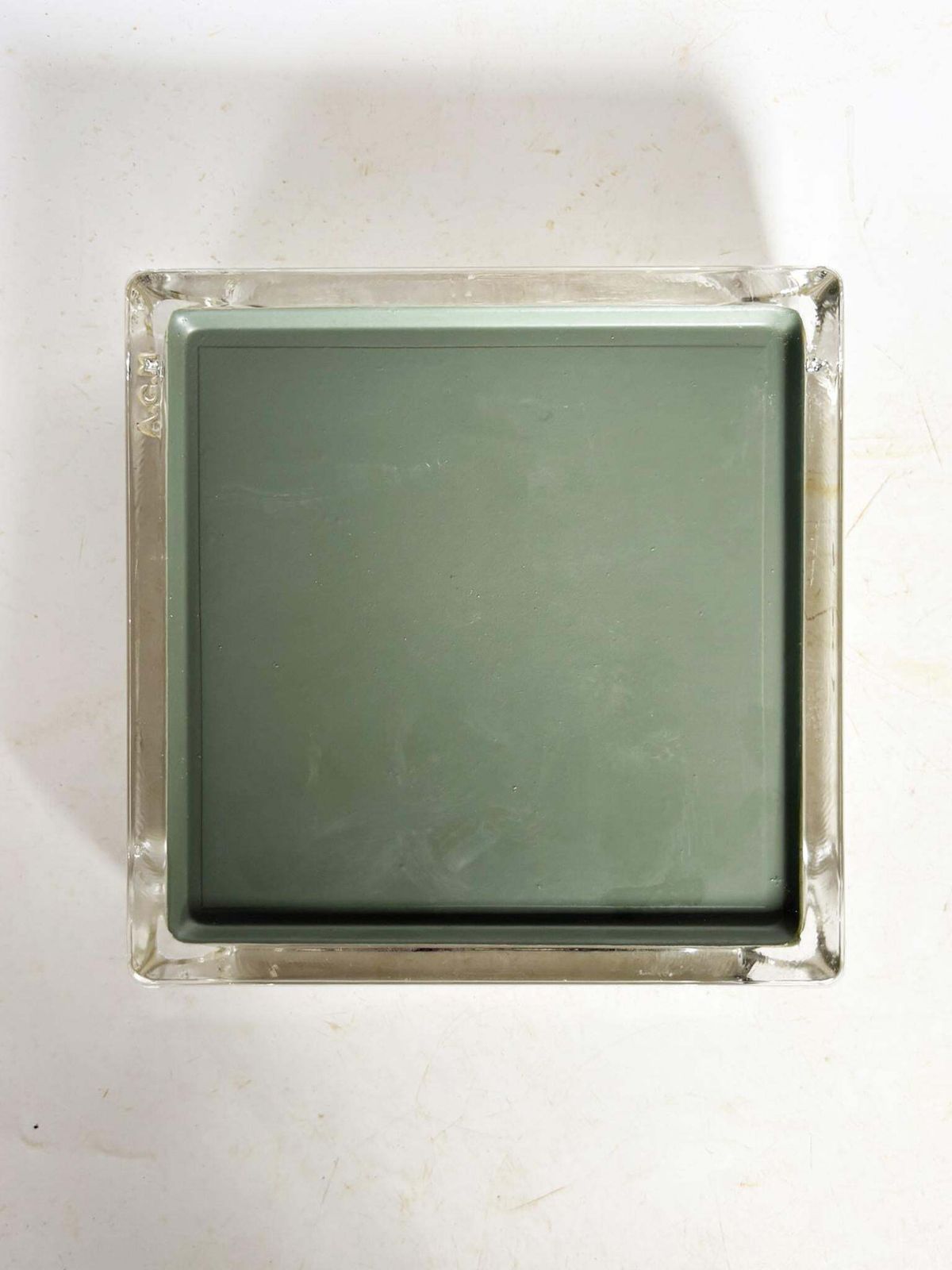 photo furniture Henriot Champagne Ashtray, Thick Glass, Square Design, France, 1960s