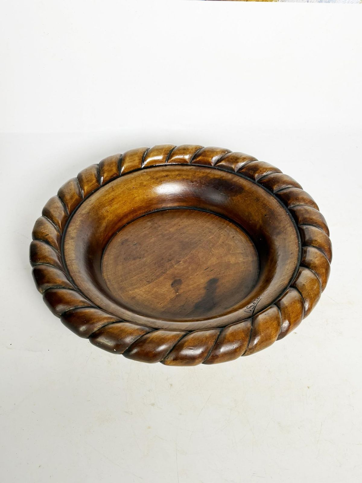photo for sale Vintage Wooden Trinket Tray, Handcrafted, Sculpted Rim, France, 1950s