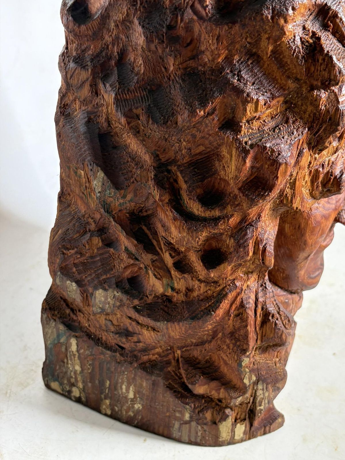 Sculpture Of A Head In Wood, France, 1960 photo vintage