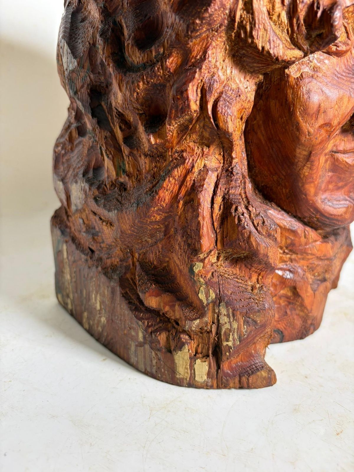 Art Sculpture Of A Head In Wood, France, 1960 photo