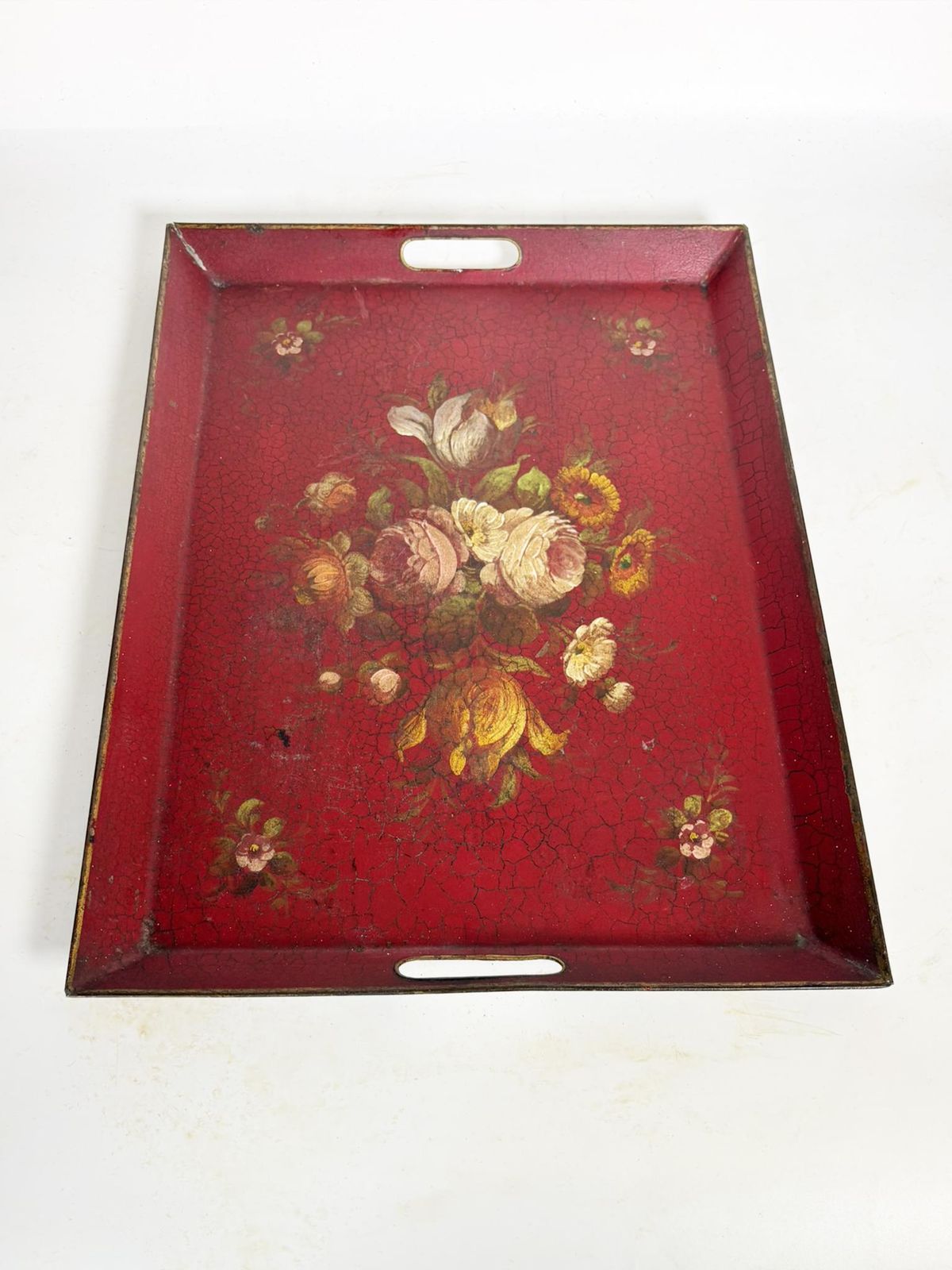 Red Iron Tray With Floral Motif, France, 1940 photo buy