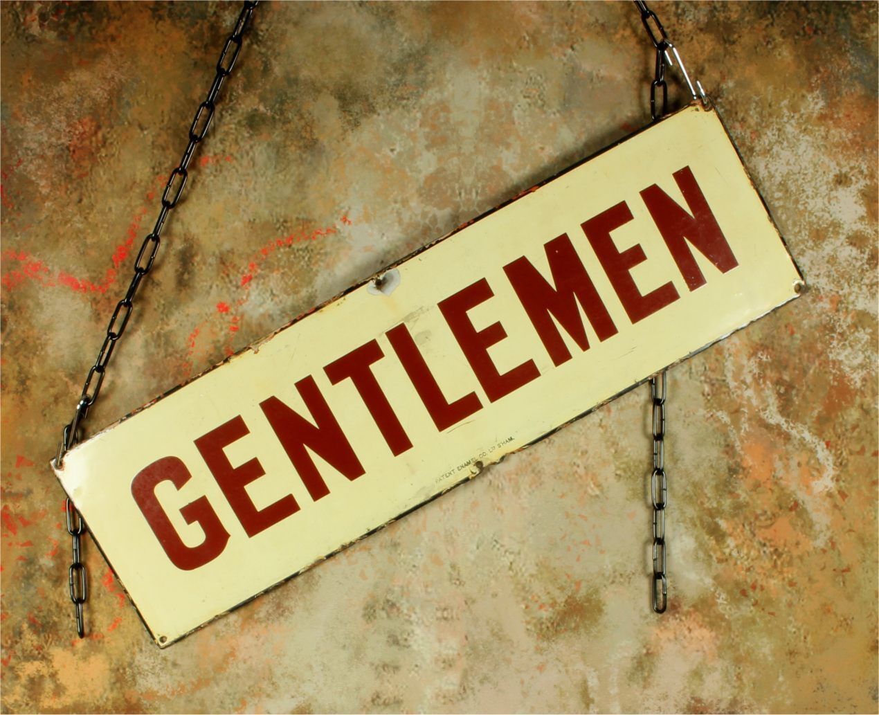Antique Enamel Gentlemen Sign. Victorian Ner Train Station Metal Sign.