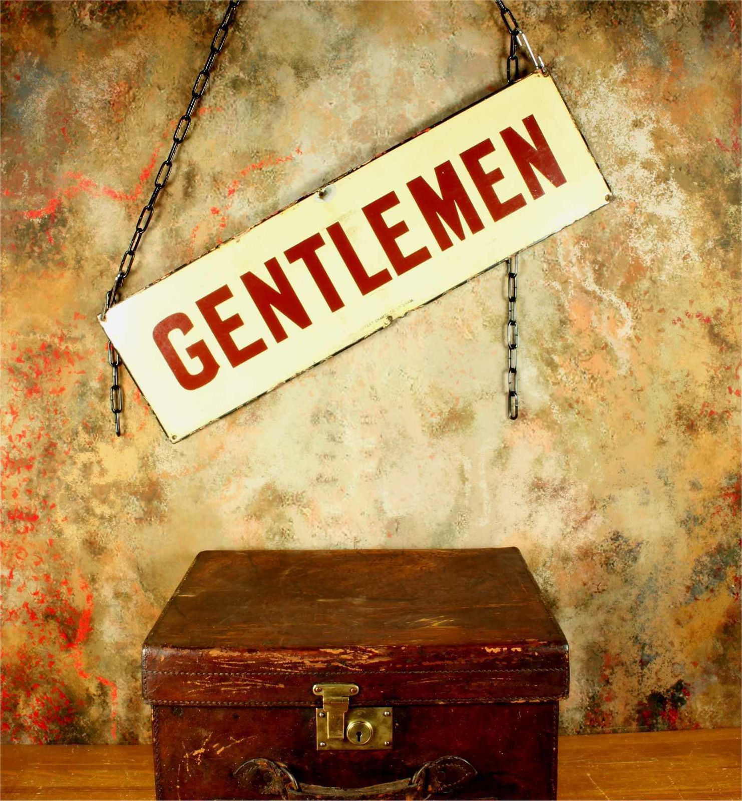photo vinterior Antique Enamel Gentlemen Sign. Victorian Ner Train Station Metal Sign.