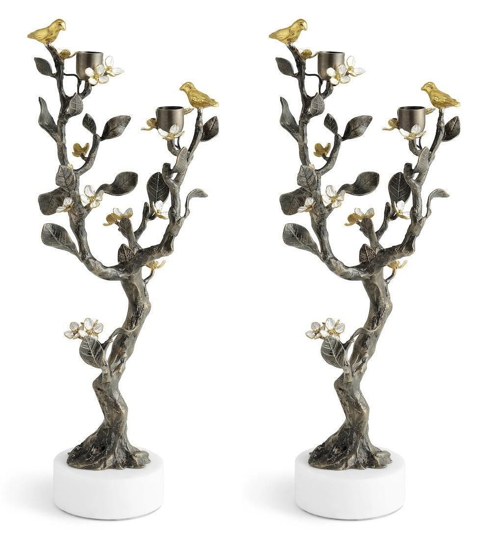 Pair Of Handcrafted Bronze Gold Lovebirds Candelabra photo vinterior