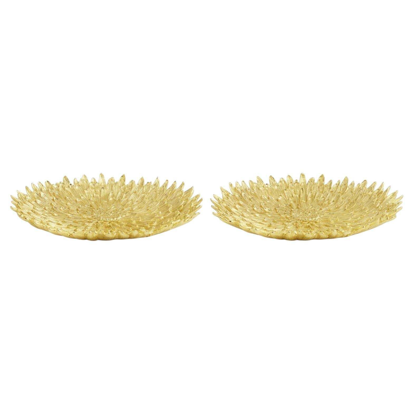 Pair Of Contemporary Gold Tone Metal Centerpiece Platter photo vinterior