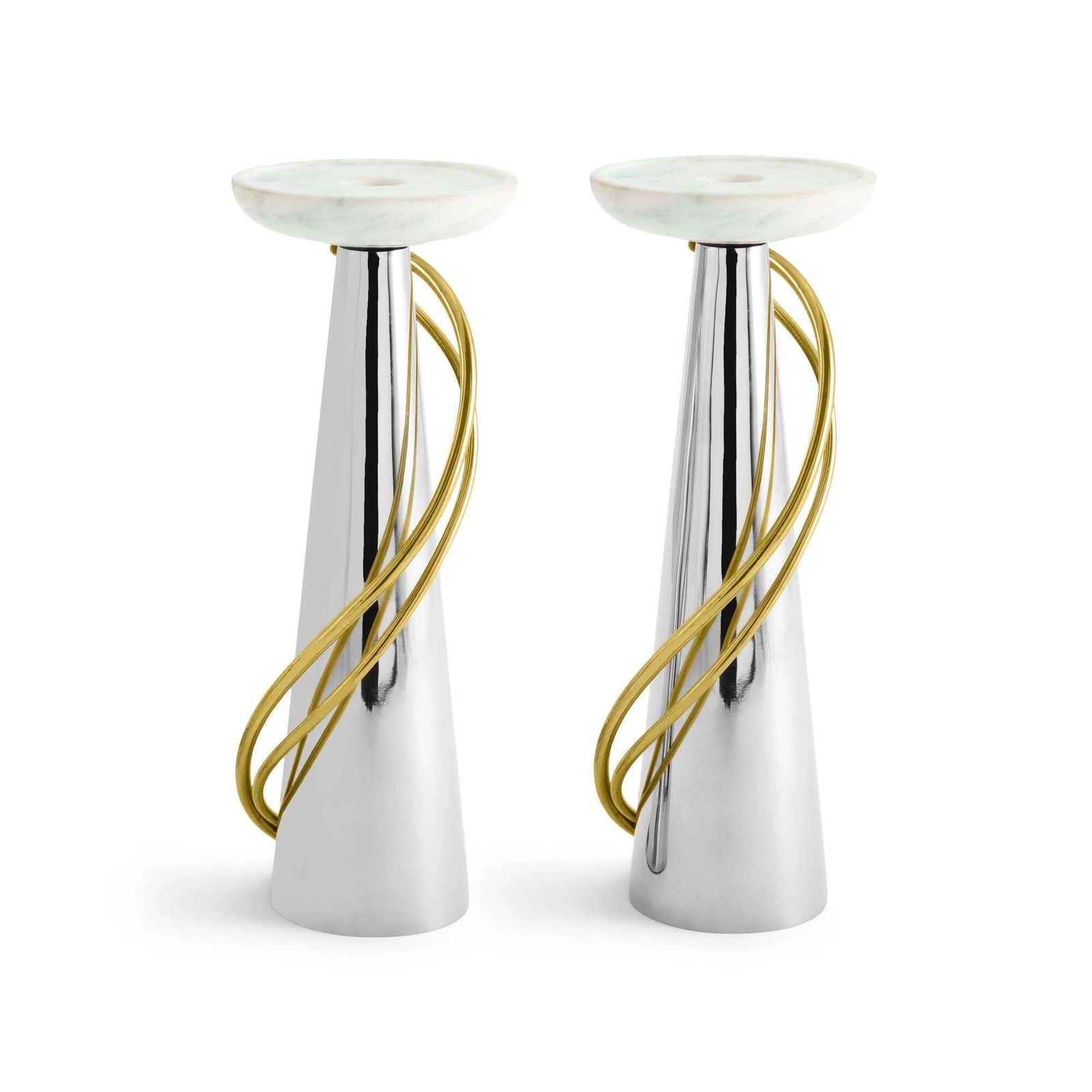 Pair Of Contemporary Silver And Gold Metal Candleholders photo Home Decor
