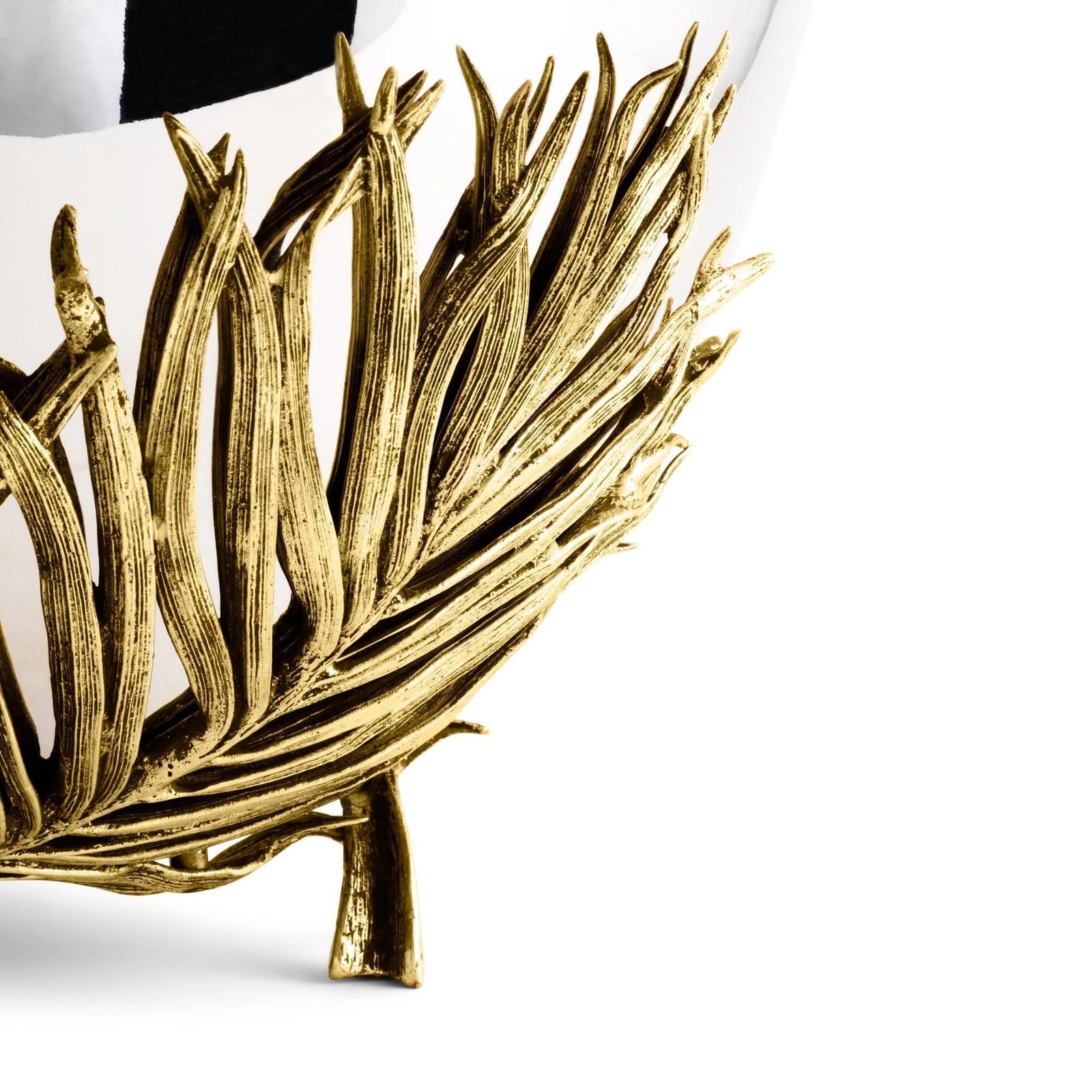 Pair Of Contemporary Silver And Gold Metal Palm Centerpiece Bowl photo for sale