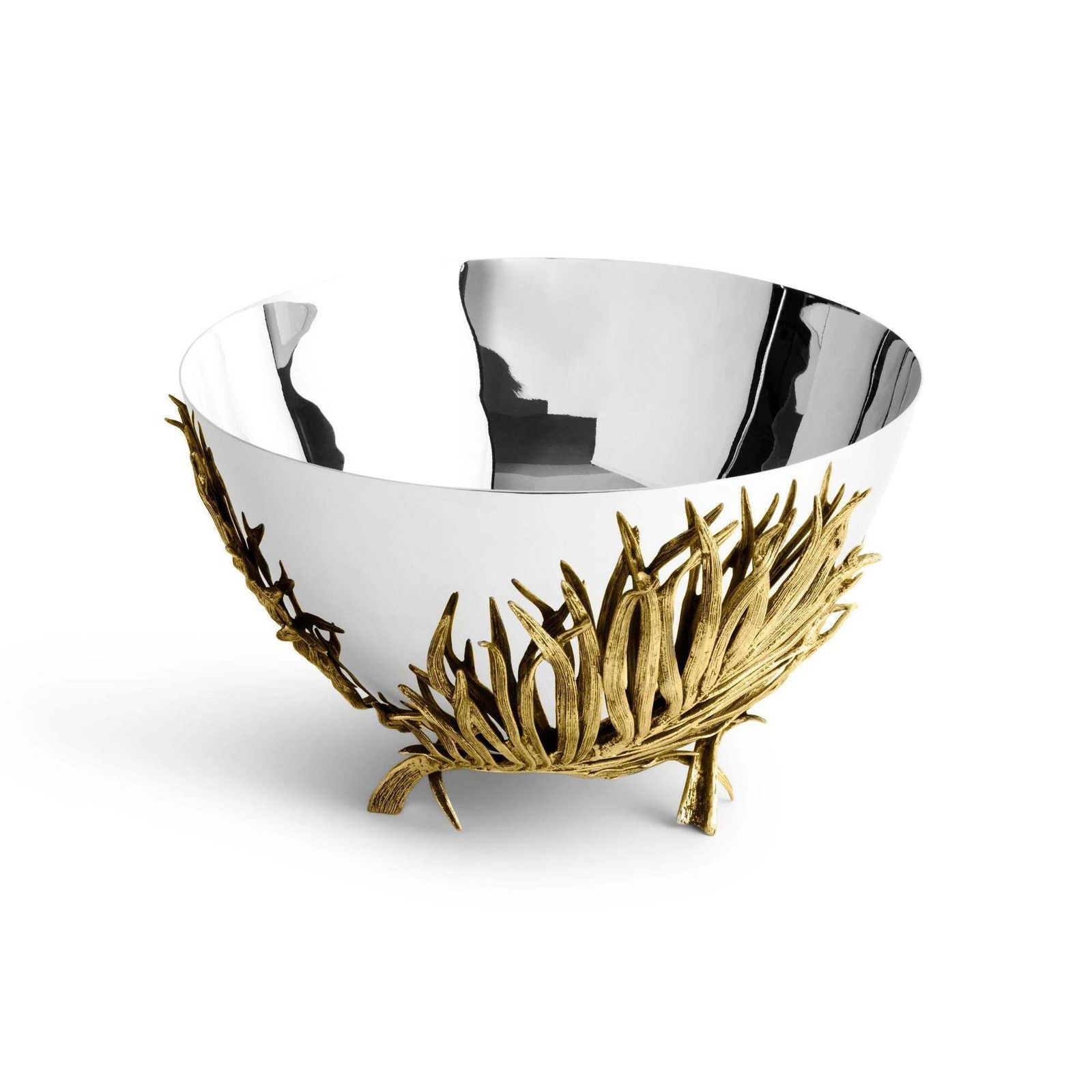 Pair Of Contemporary Silver And Gold Metal Palm Centerpiece Bowl photo Home Decor