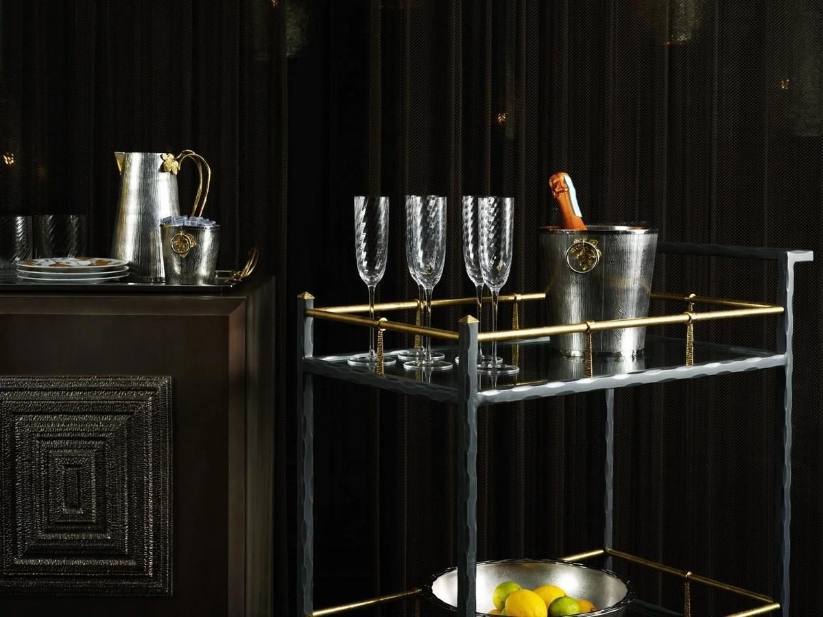 Contemporary Black Metal And Brass Bar Cart photo Furniture