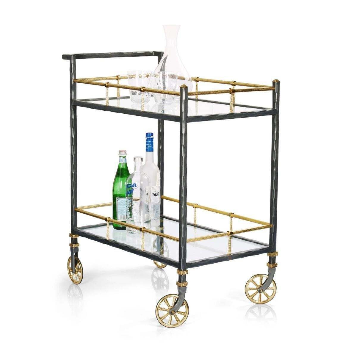 Contemporary Black Metal And Brass Bar Cart photo buy