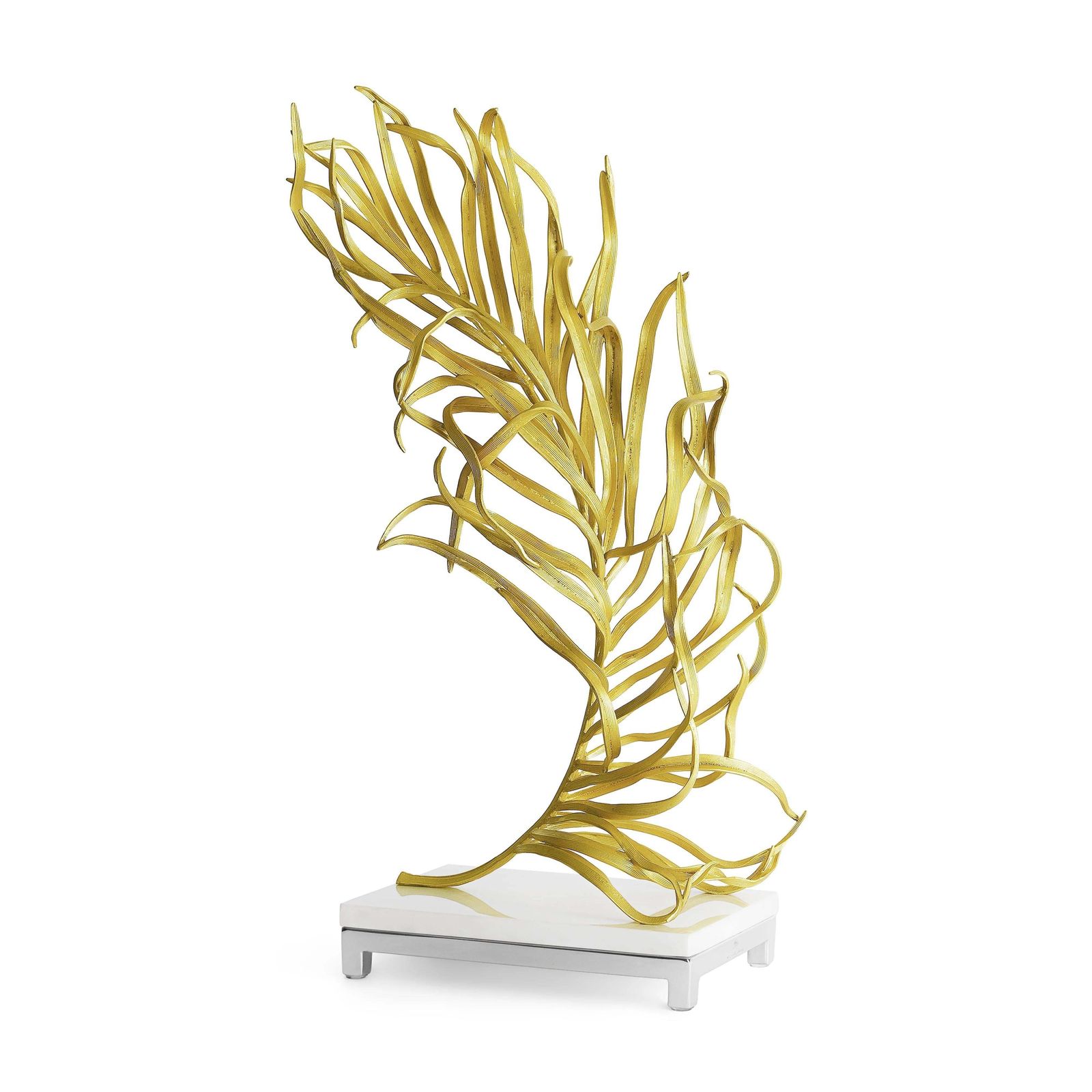 Pair Of Modern Sculptural Gold Metal Palm Sculpture Decorative Artwork photo vinterior