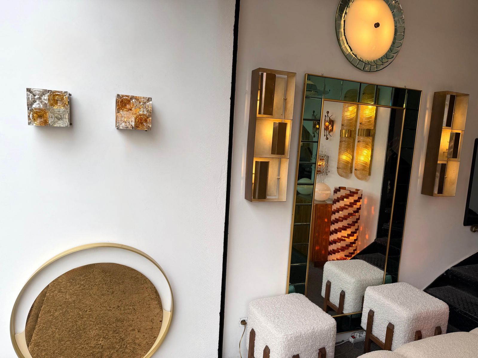 Pair Of Glass Cube Square Metal Sconces By Poliarte, Italy, 1970s photo Lighting