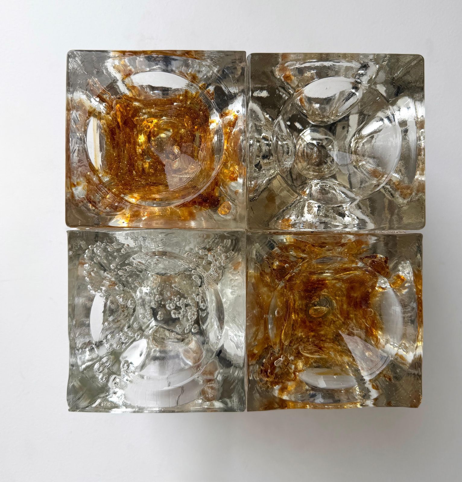 Pair Of Glass Cube Square Metal Sconces By Poliarte, Italy, 1970s photo buy