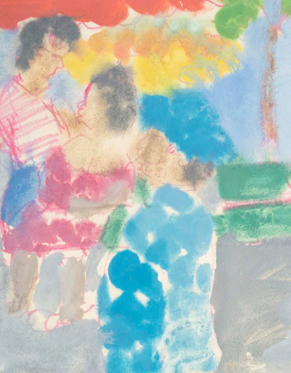 Watercolor On Paper By Jochen Michaelis, “At The Edgar Quinet Market.” photo 2423.0