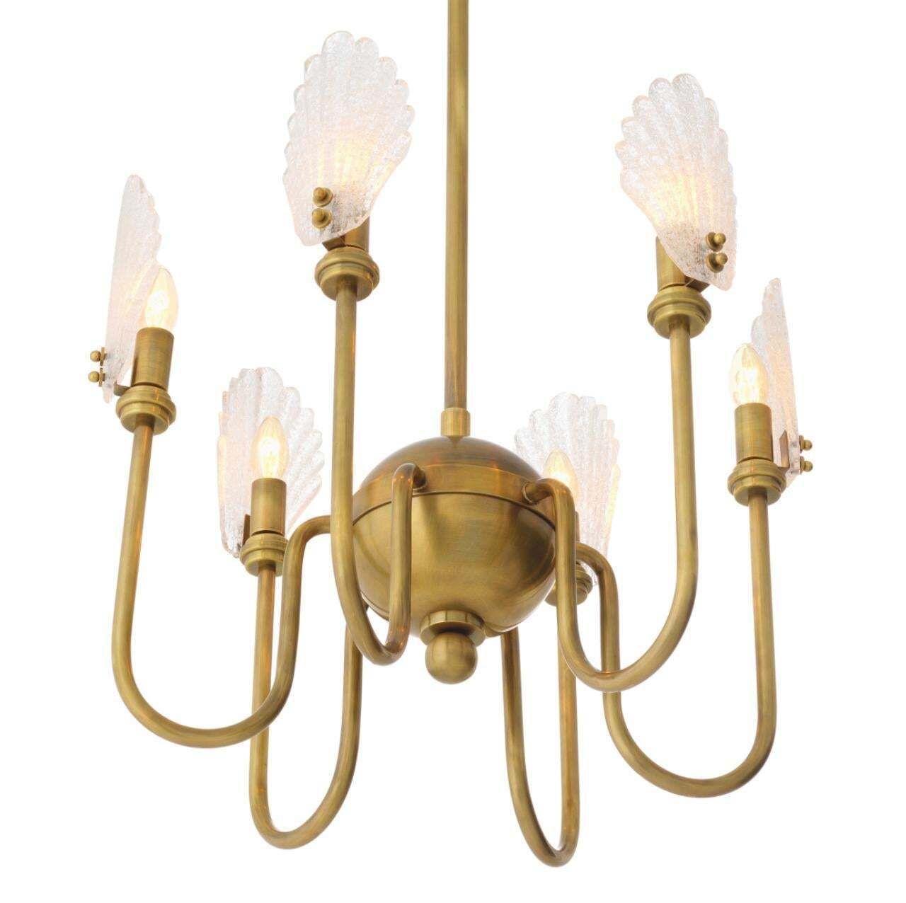 Chandelier In Brass And Handmade Textured Glass, Neoclassical Style photo buy