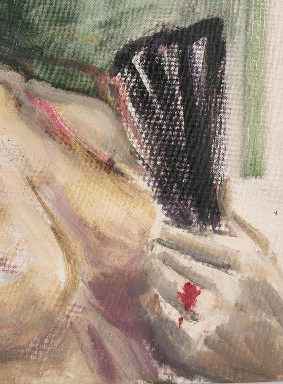 Oil On Cardboard, Painting Depicting An Andalusian Woman By Evelyne Luez. photo for sale