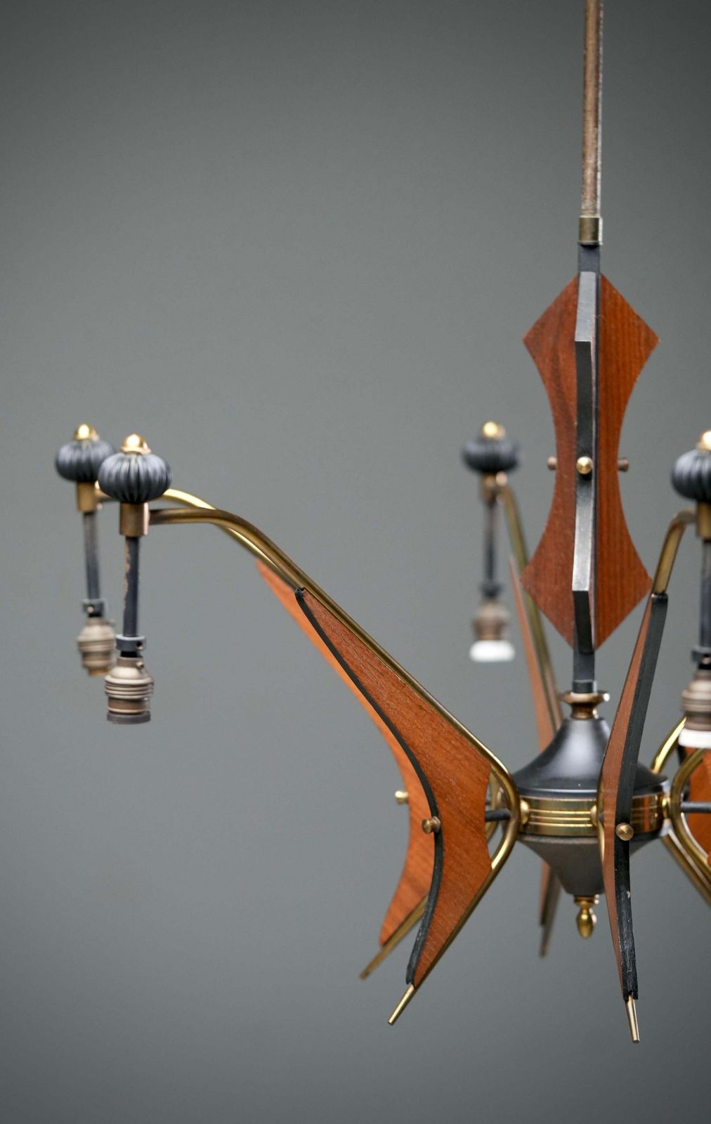 Italian Chandelier In Wood, Brass And Metal, 1950's photo buy